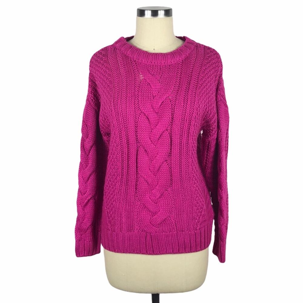 ONE A Hot Pink Cable Knit Pullover Sweater PS NWT‎ Petite Vibrant Fall